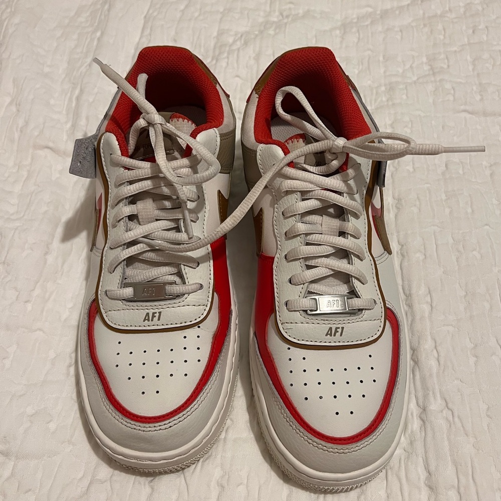 White, Brown, and Red AF1 Sneakers